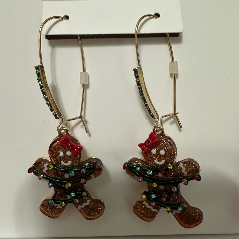 Authentic Betsey Johnson Earrings-Gingerbread Cookies with Rhinestones NIB